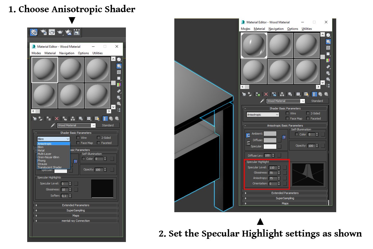 schema to anisotropic shader parameters, standard wood material