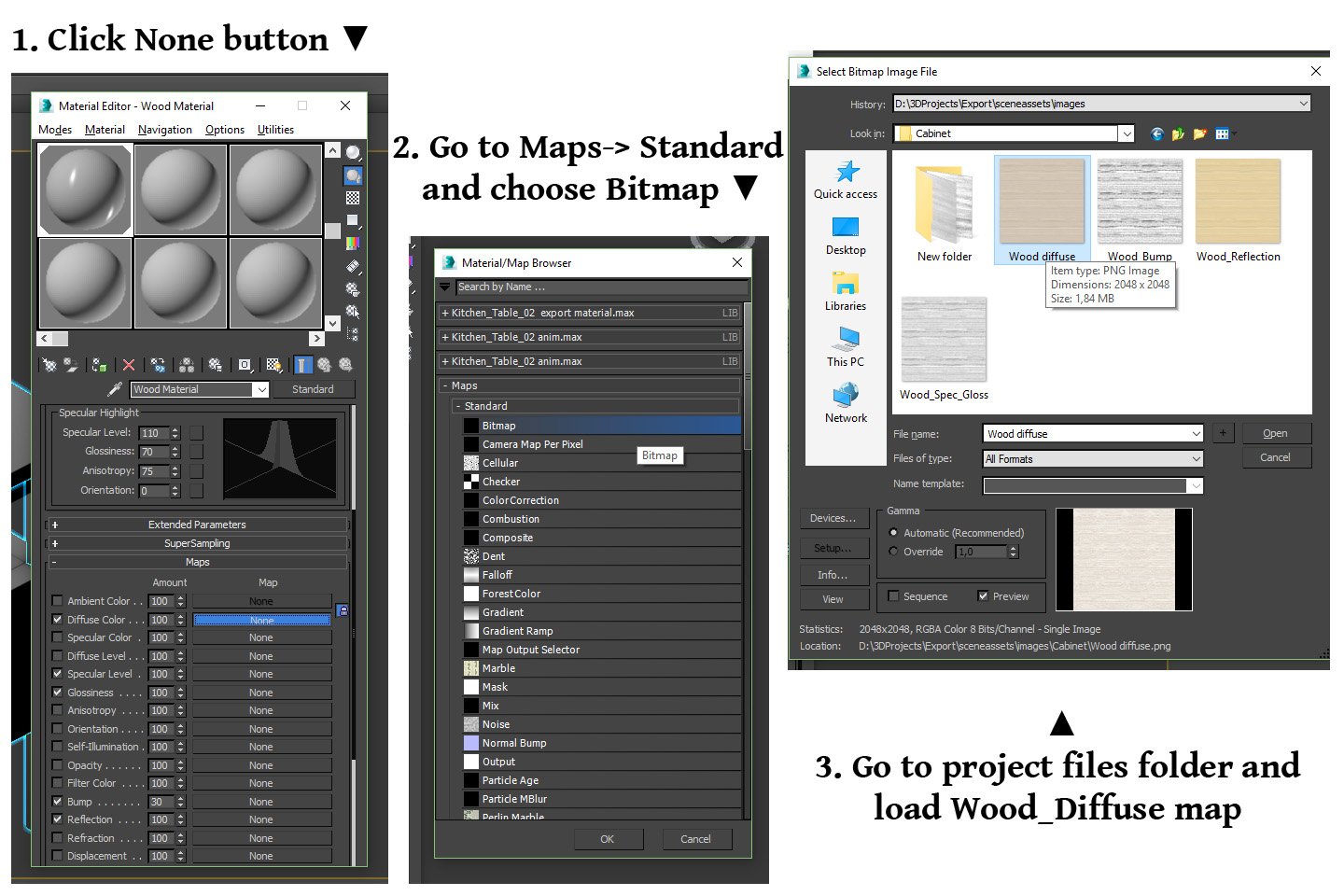 schema on how to load a map, standard wood material