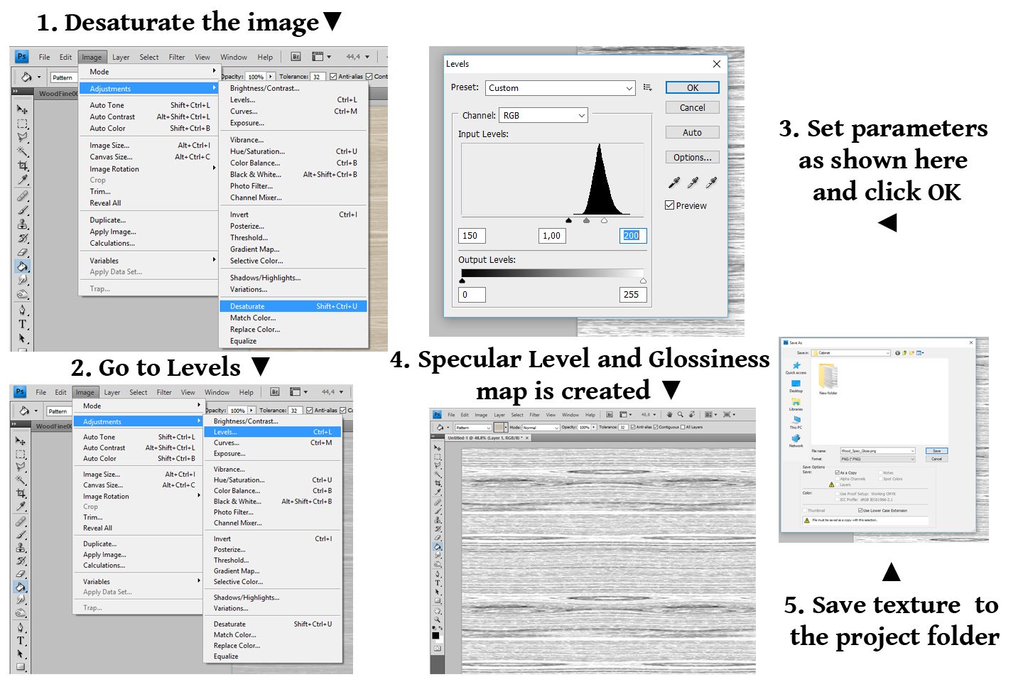 Creating textures in Photoshop, Specular Level and Glossiness map